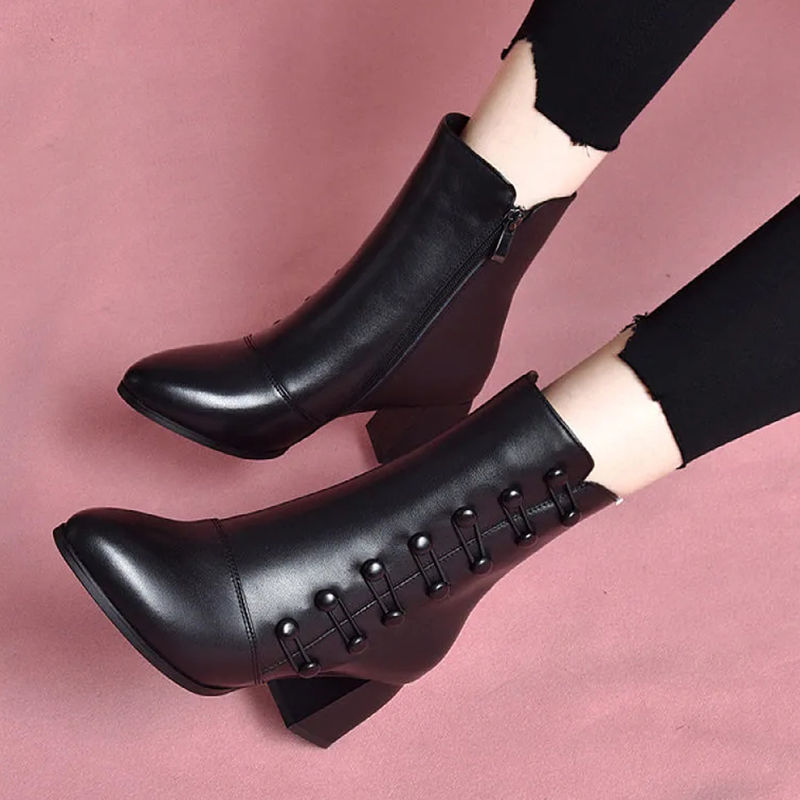 Decorative Button Zipper Non-slip Wear-resistant Fashion Boots Women's Shoes