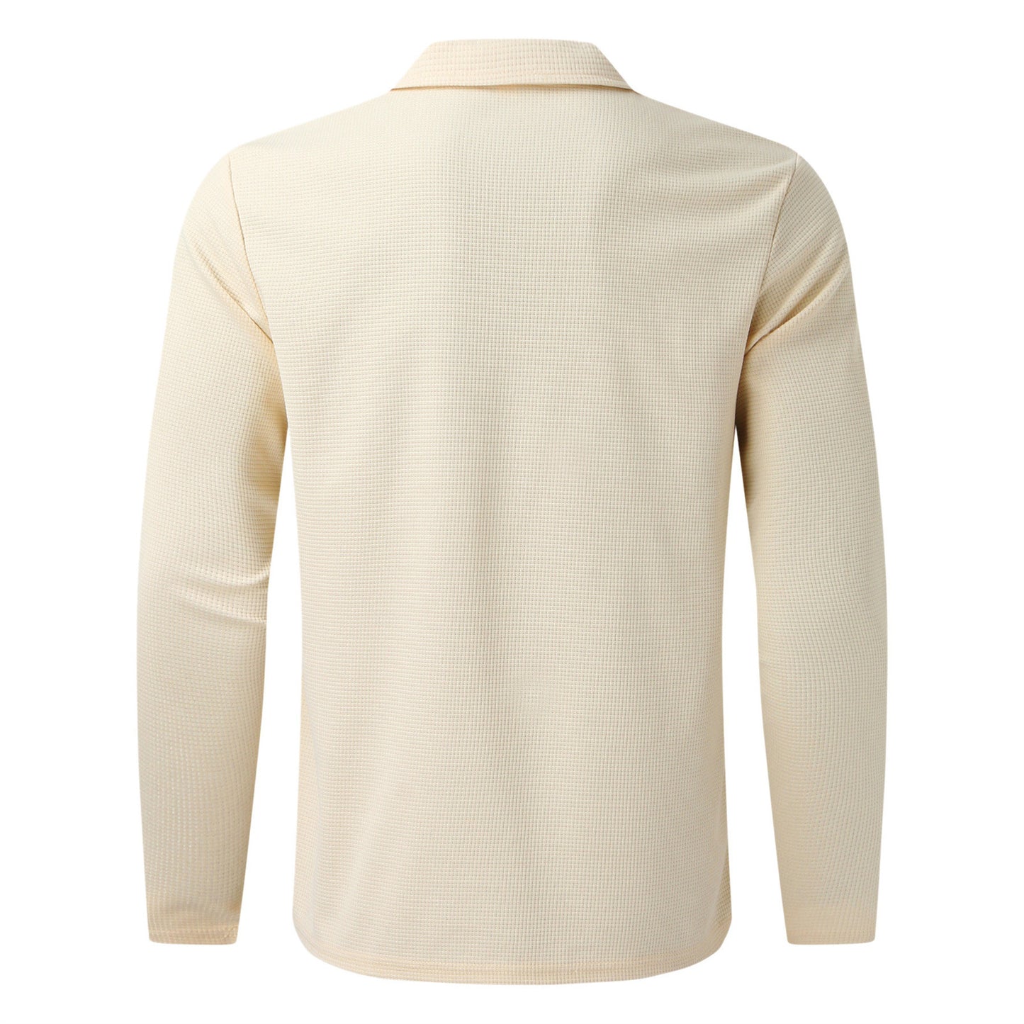 Men's Lapel Fashion Solid Color Waffle Long Sleeve T-shirt