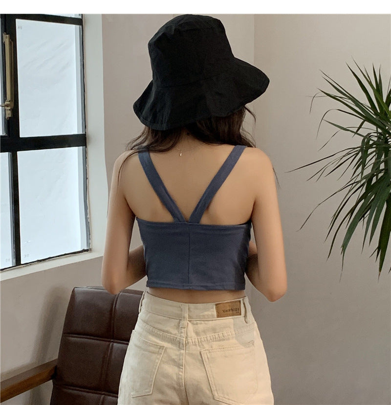 Beauty Back Outer Vest Short Small Sling Female Summer New Korean Style Black Inner Base