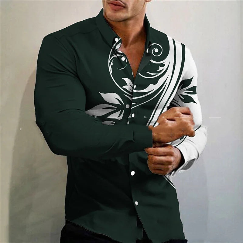 New Men's Long-sleeve Shirt 3D Printed Casual Slim Fit