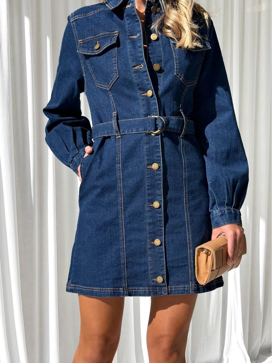 Fashion Casual Button Denim Dress Women