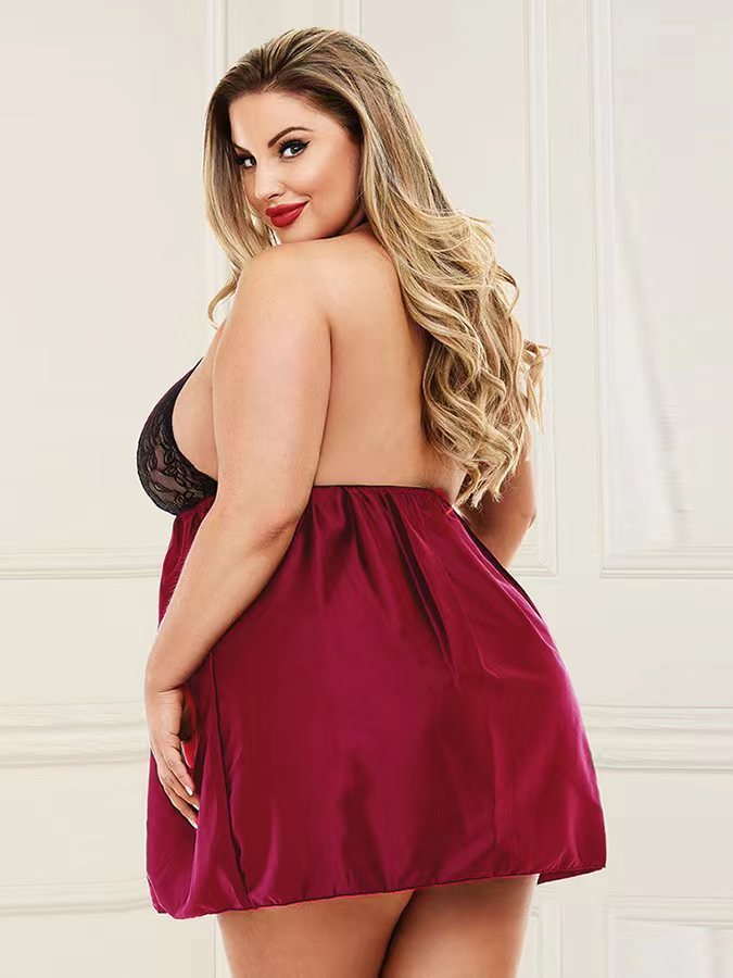 Plump Lingerie Sexy Fat Lady Lace Nightgown Sheer Cutout Home Pajamas