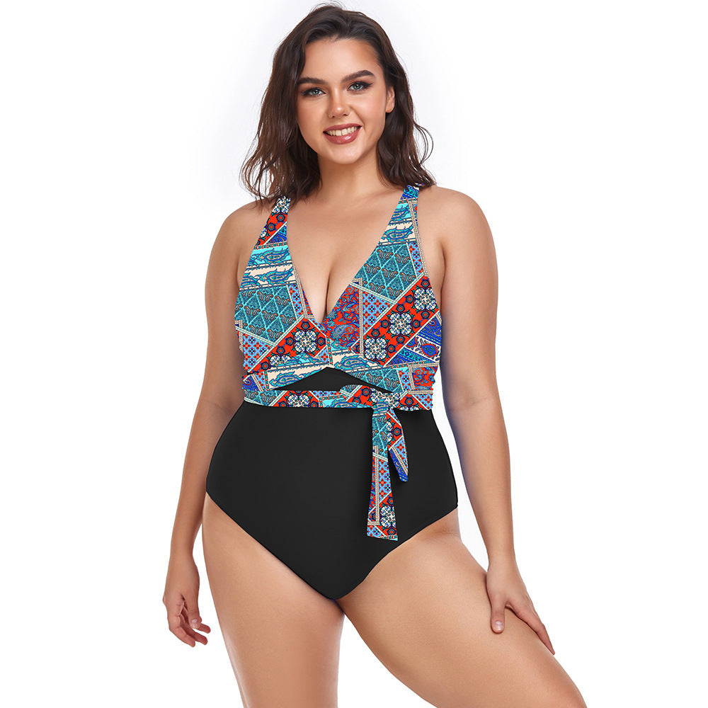 Women's Simple Casual Printed Sports One-piece Swimsuit