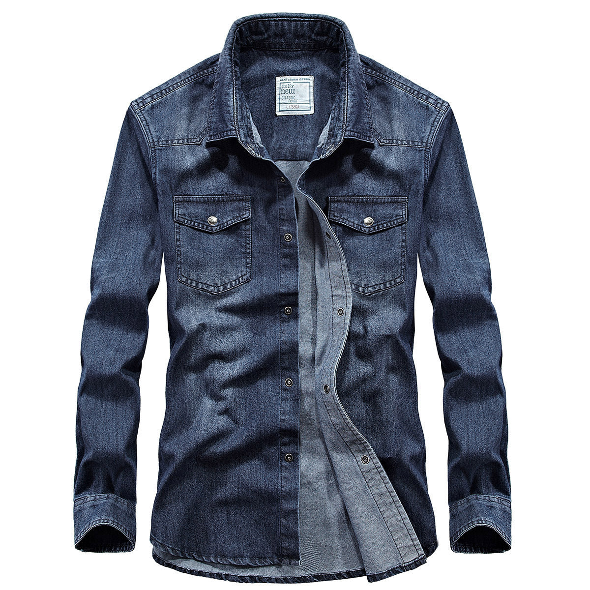 Denim Men's Long-sleeved Shirt Cotton Plus Size Lapels Denim Shirt