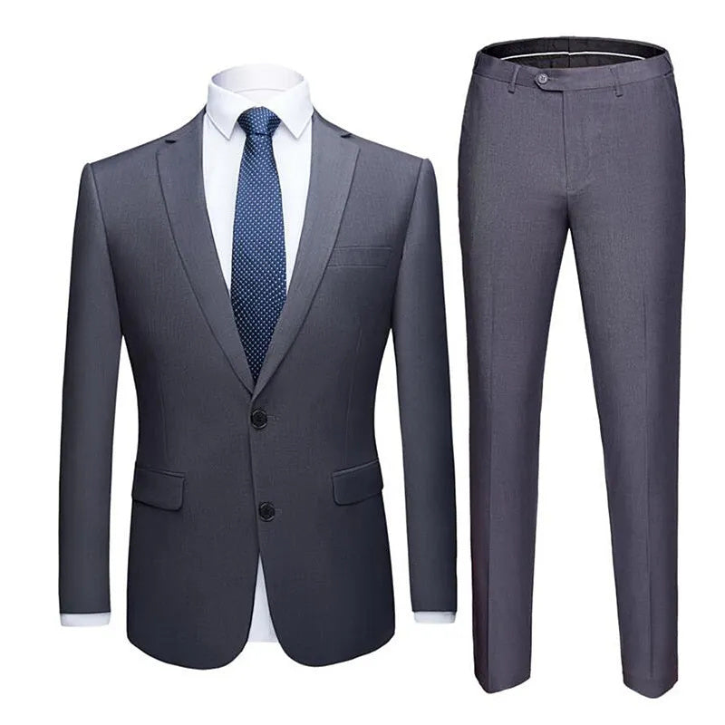 Solid Color Two-piece Plus Size Men's Suit