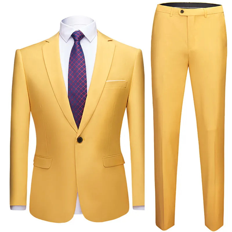 Solid Color Two-piece Plus Size Men's Suit