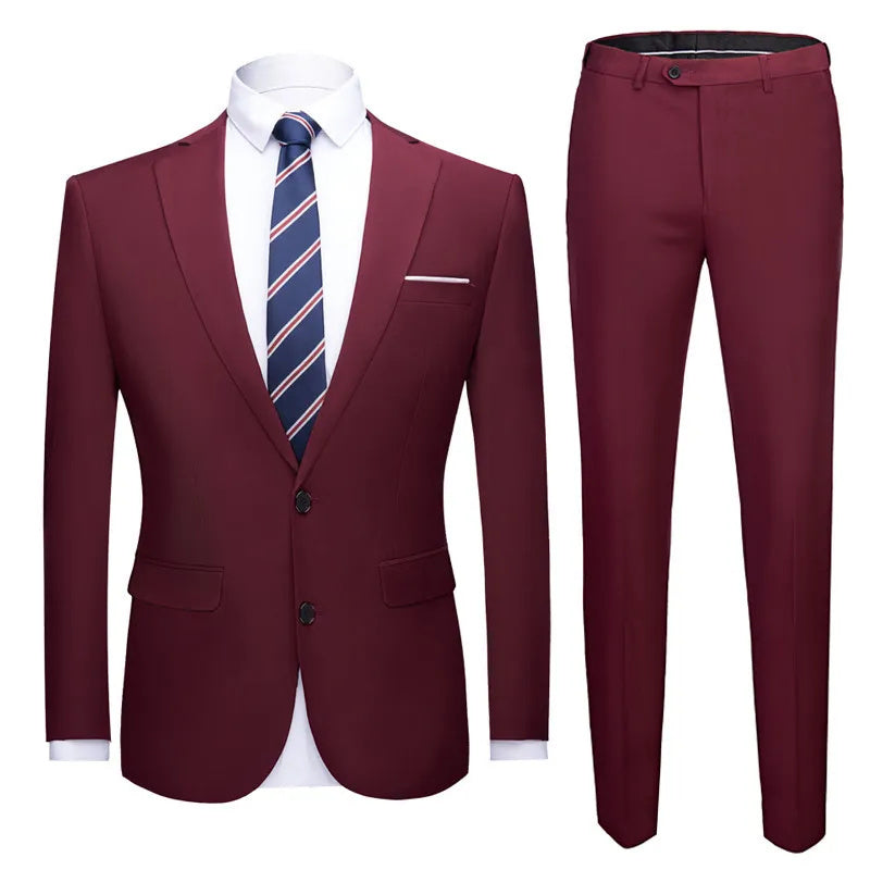 Solid Color Two-piece Plus Size Men's Suit