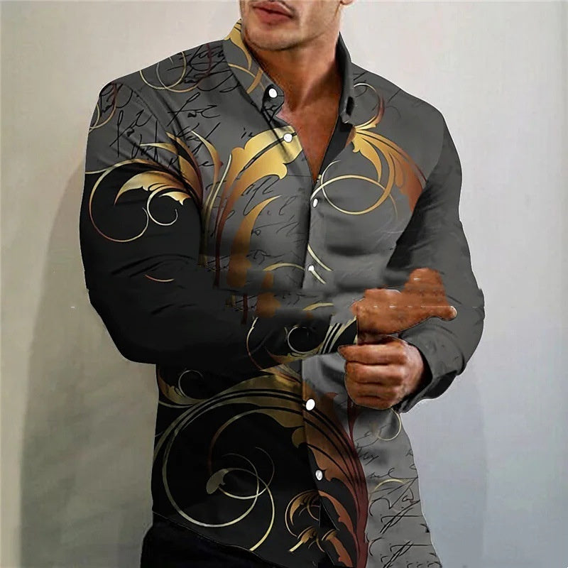 New Men's Long-sleeve Shirt 3D Printed Casual Slim Fit