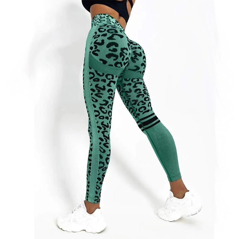 Chemical Fiber Blend Leopard Print Yoga High Waist Tights Fashion Sports Seamless Trousers Fitness Pants