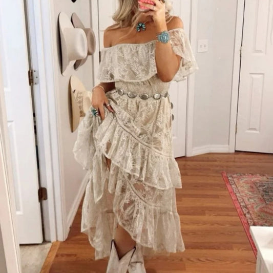 Women's Casual Bohemian Lace Strapless Dress