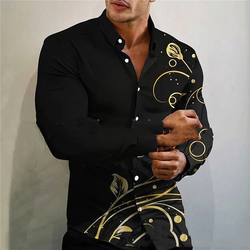 New Men's Long-sleeve Shirt 3D Printed Casual Slim Fit