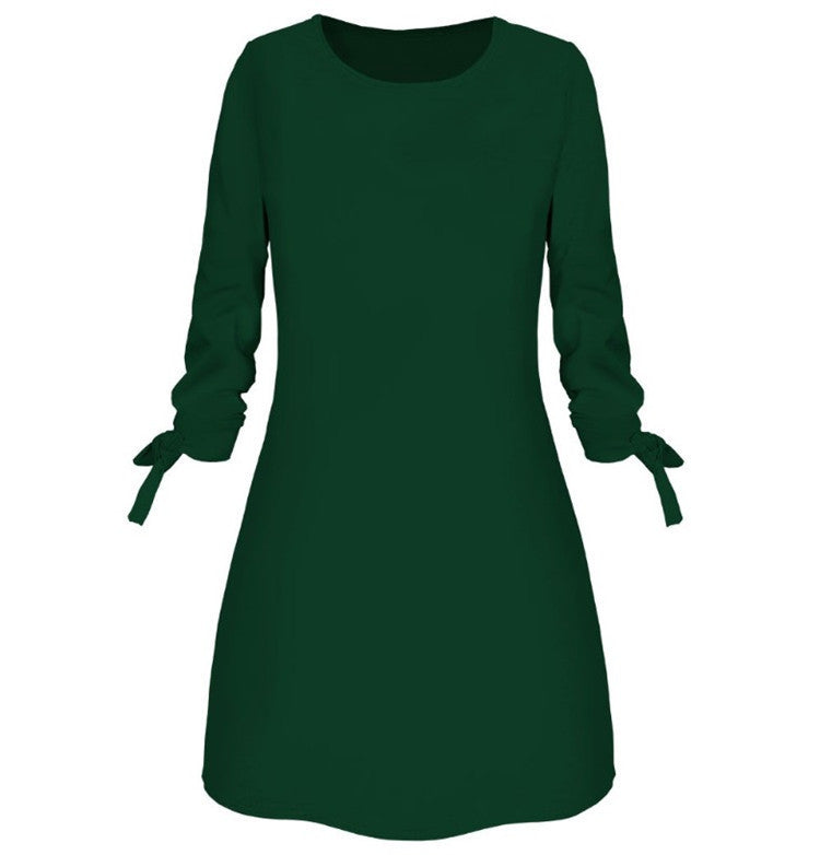 Spring, Summer, Autumn, European And American Solid Color Dress, Casual O-neck Dress, Lace