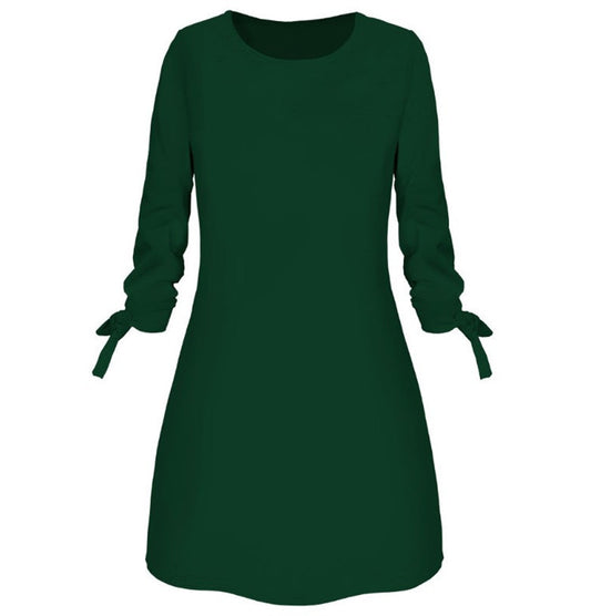 Spring, Summer, Autumn, European And American Solid Color Dress, Casual O-neck Dress, Lace