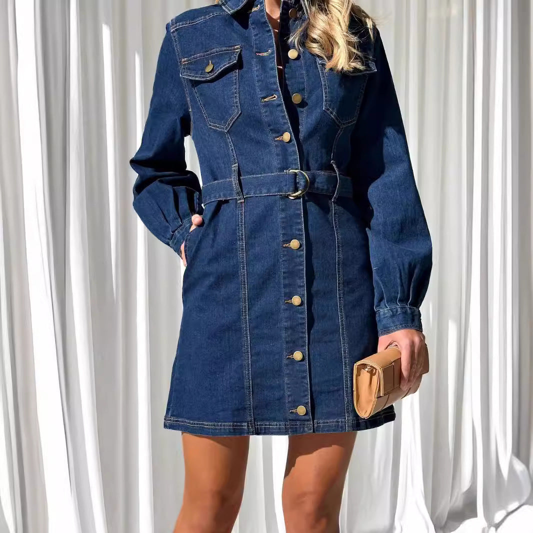 Fashion Casual Button Denim Dress Women