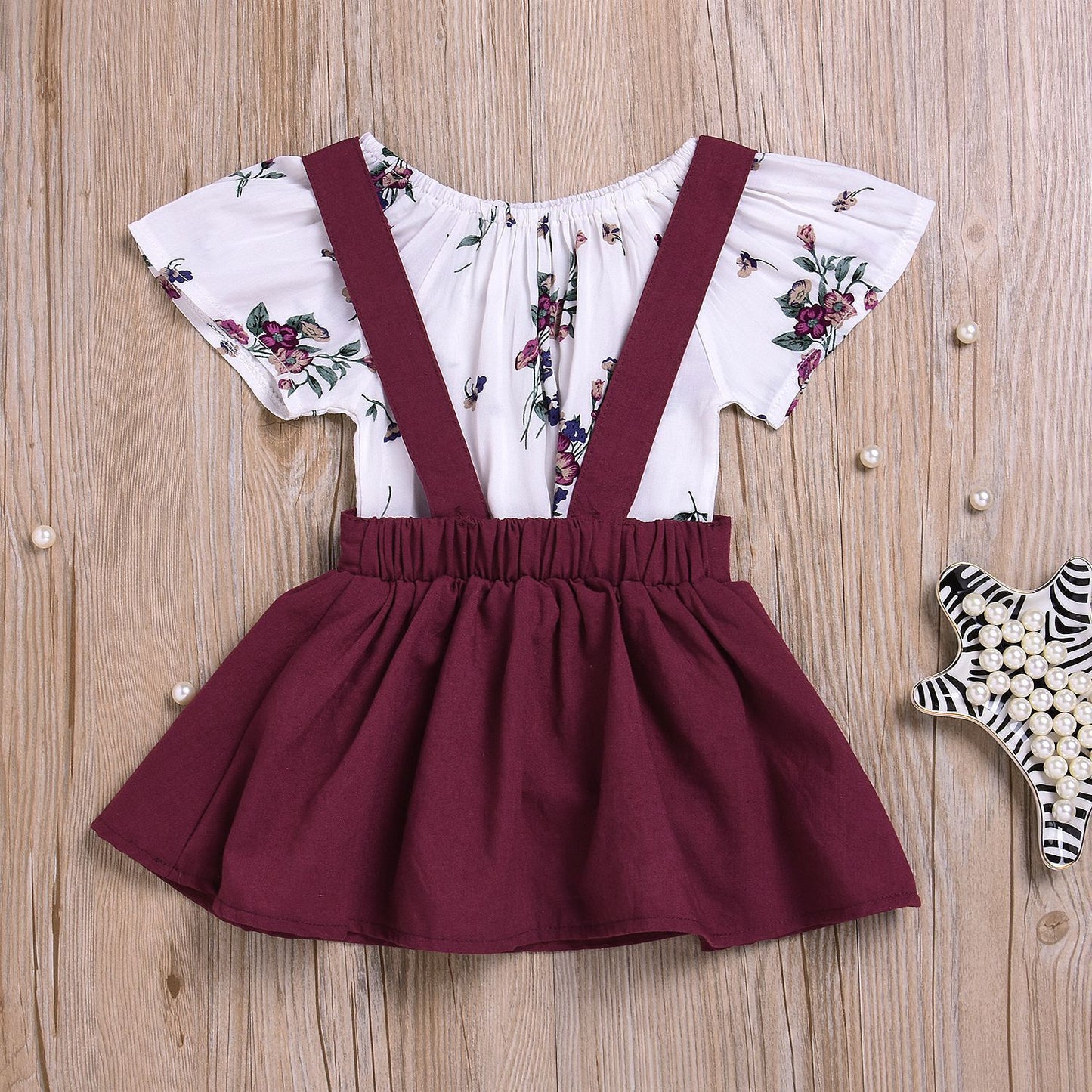 Patricia Floral Set  Toddler Kids Baby Girls Floral Romper Suspender Skirt Overalls 2PCS Outfits Baby Clothing