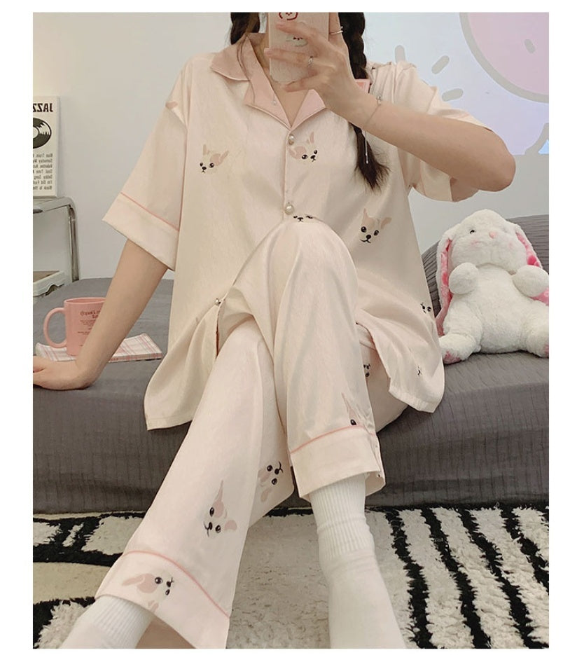 Women's Summer Cardigan Gaucho Pajamas Suit