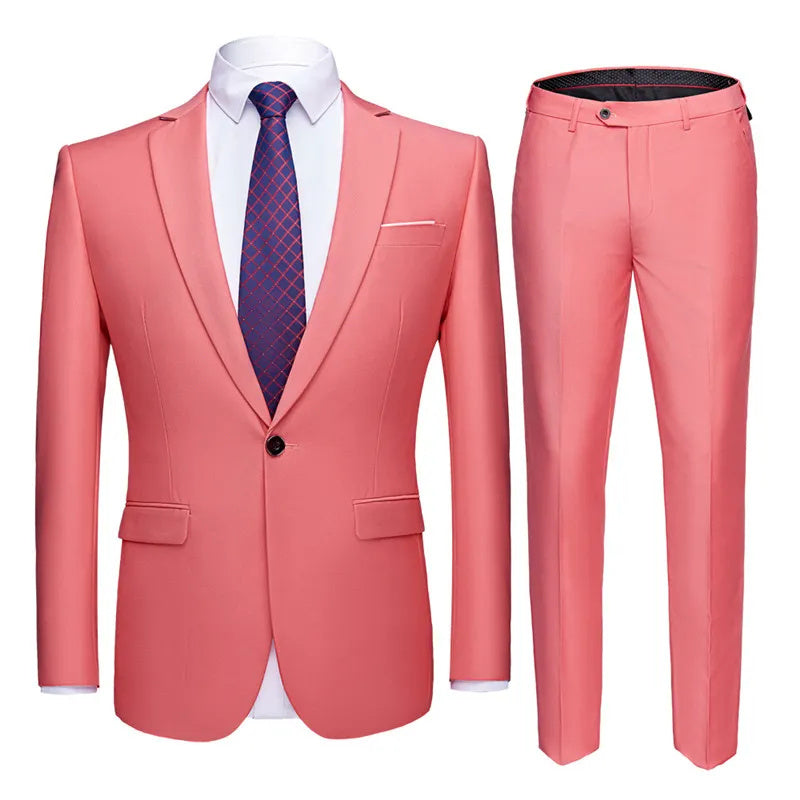 Solid Color Two-piece Plus Size Men's Suit