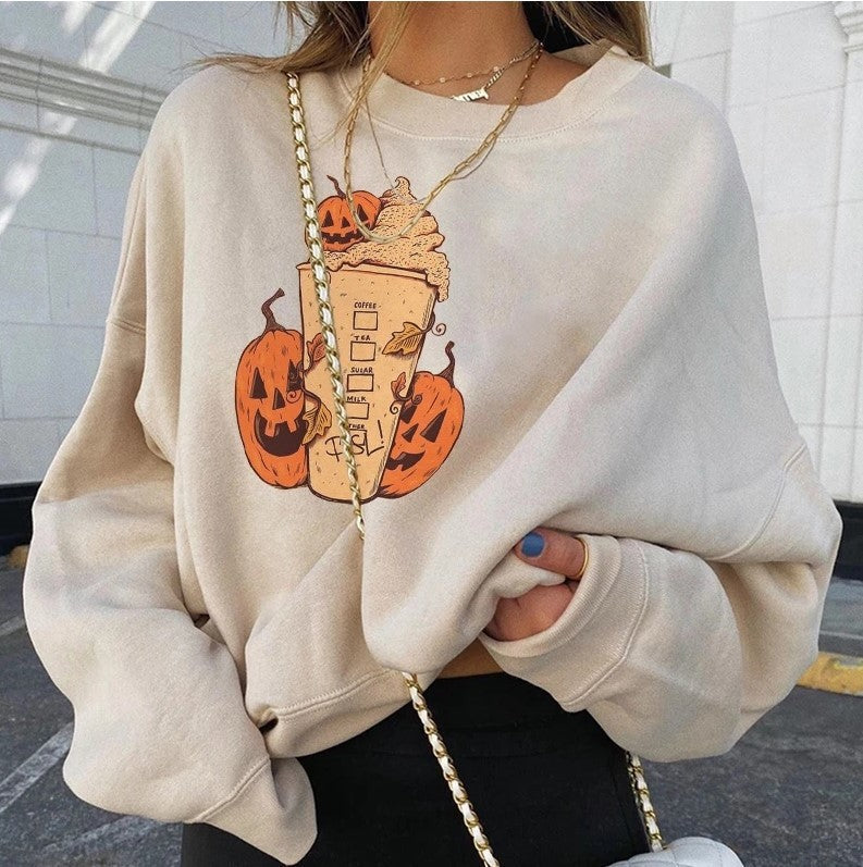 Female Halloween Printed Crew Neck Sweatshirt