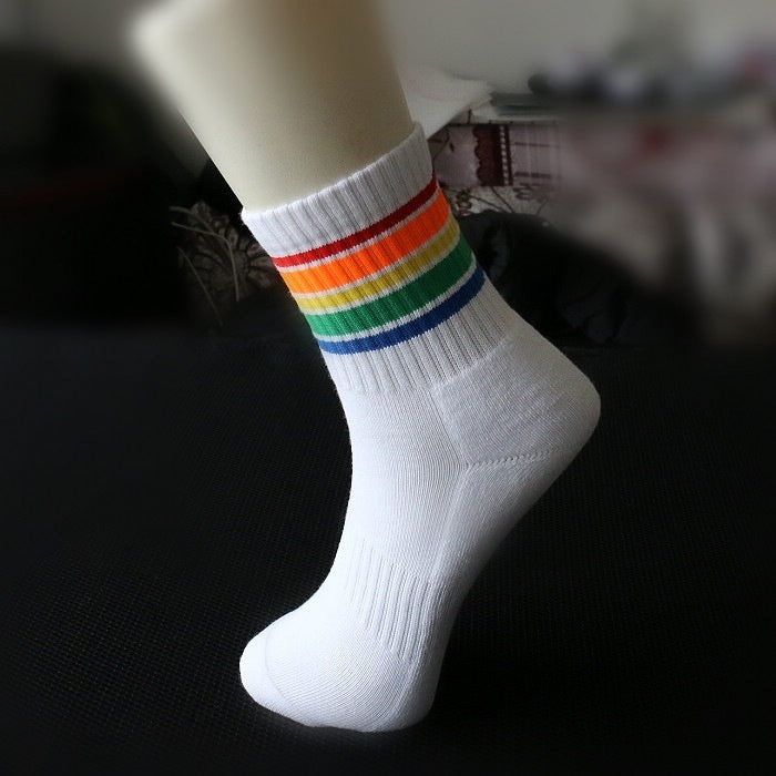 Rainbow Striped Sports Socks Towel Bottom Thickened