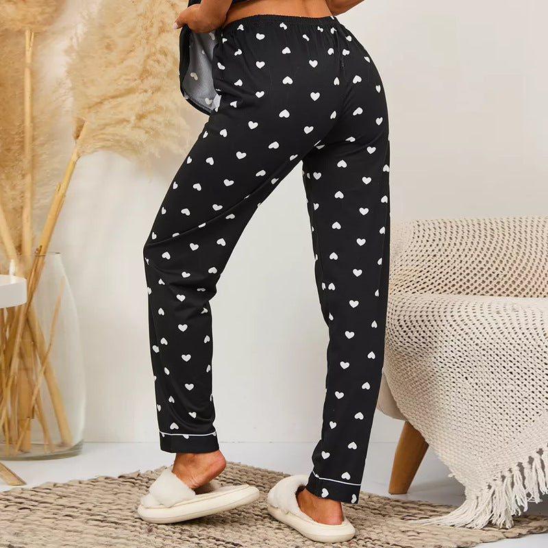 Casual Simple Milk Silk Heart Printing Short-sleeved Cardigan Trousers