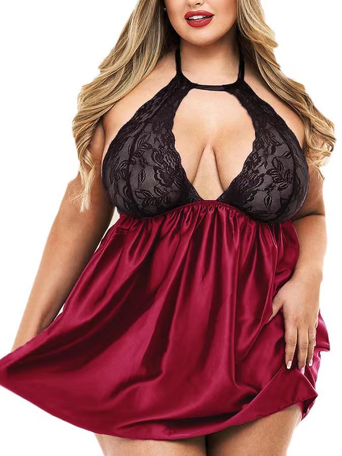 Plump Lingerie Sexy Fat Lady Lace Nightgown Sheer Cutout Home Pajamas