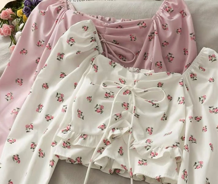 Sweet Floral Chiffon Printing Set Head Temperament