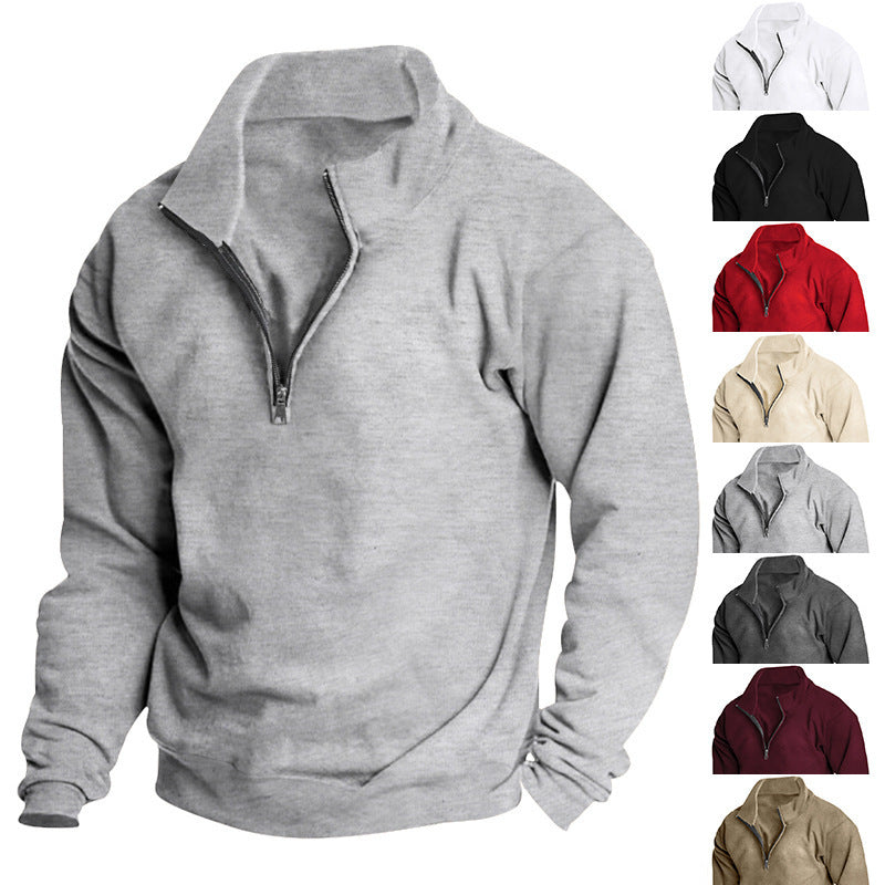 Men's Brushed Hoody Stand Collar Half Zip Long Sleeve