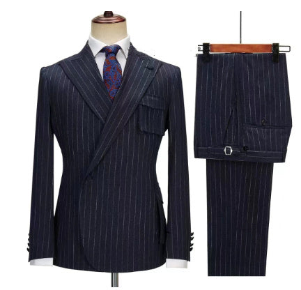 Suit Double Breasted Men's Striped Two-piece Set