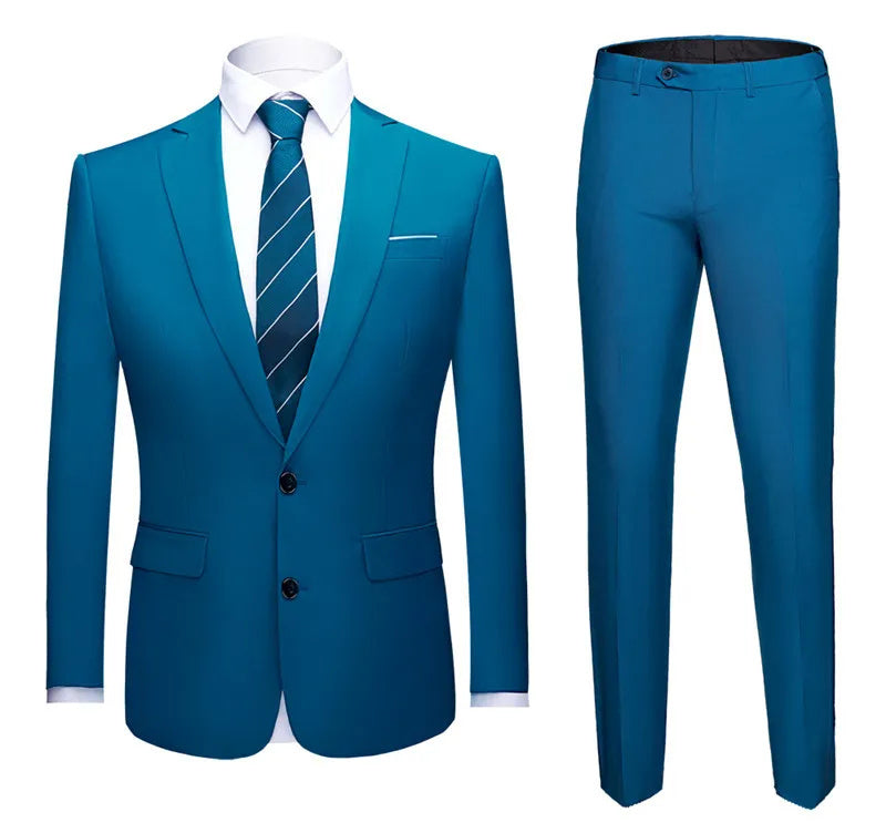 Solid Color Two-piece Plus Size Men's Suit