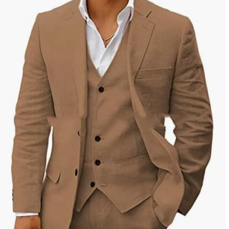 Linen Business Casual Suit Men's Six-piece Set Suit