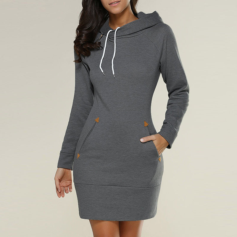 New hooded zipper pullover mid-length sweater