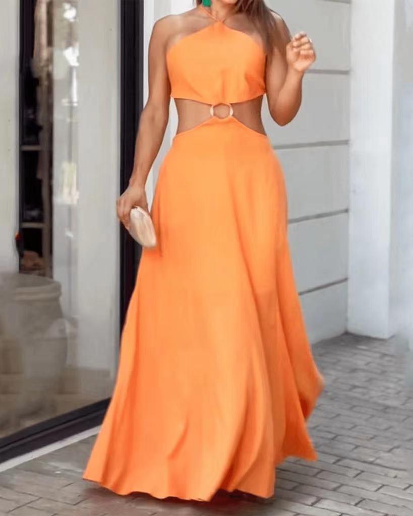 Orange Autumn Sleeveless Dress