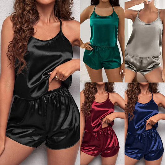 Summer Women's Ice Silk Thin Home Underwear V-neck Strap Pajamas