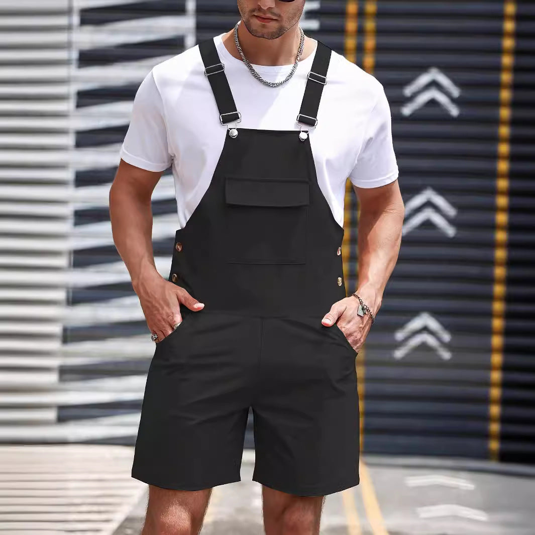 Men's Solid Color Fashion Casual Suspender Trousers