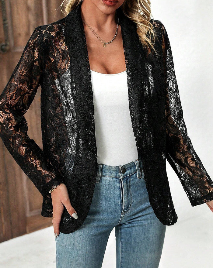 Spring And Summer Small Suit, Fashionable And Versatile Solid Color Lace Shirt Jacket