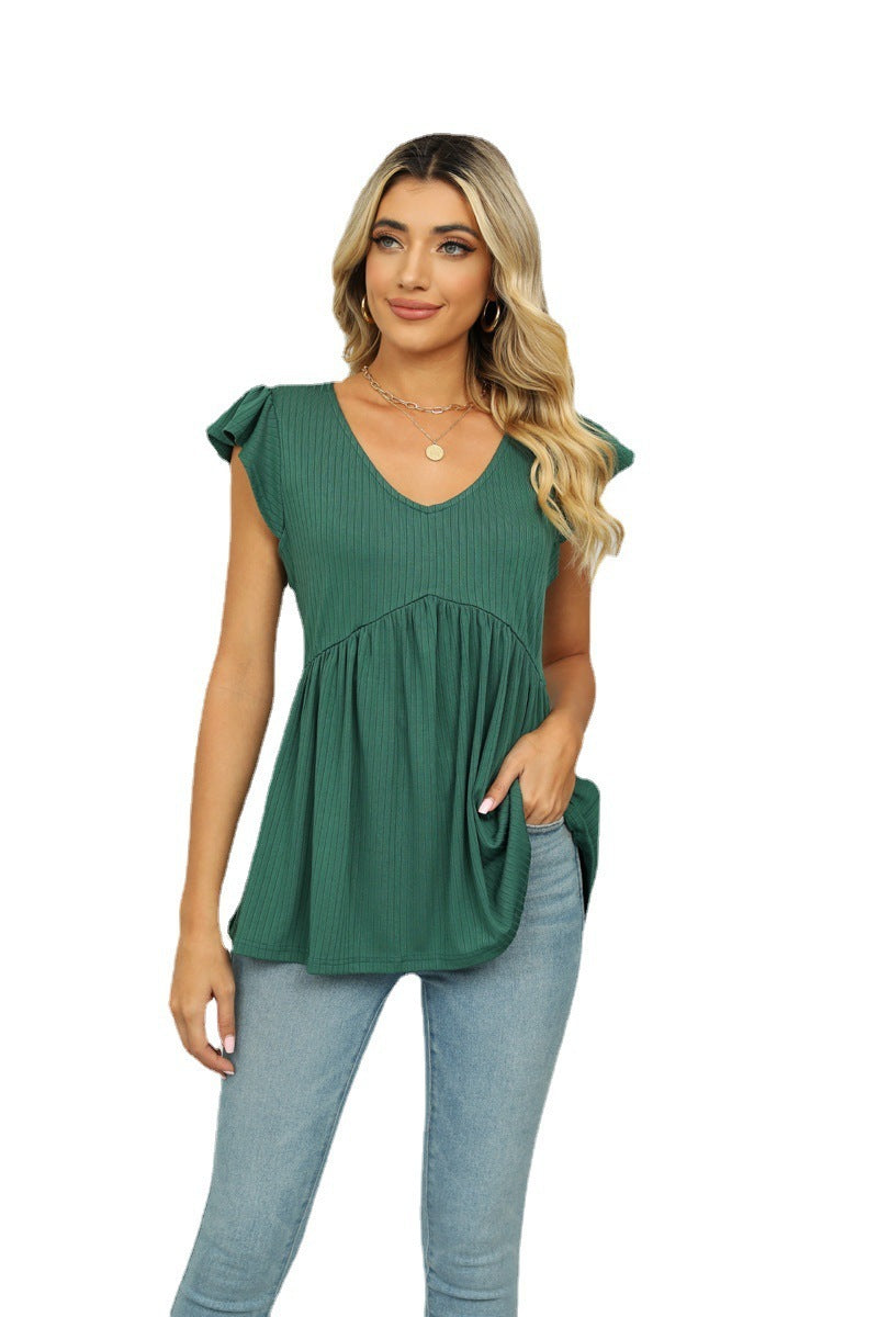 Solid Color And V-neck Pullover Sleeveless Top