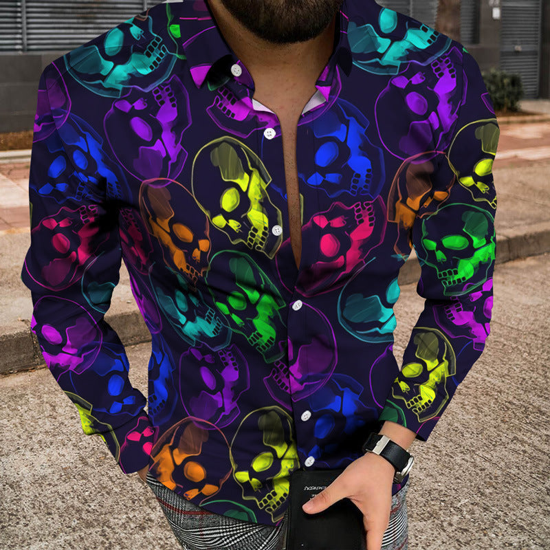 3D Printed Skull Shirt Men's Button Cardigan