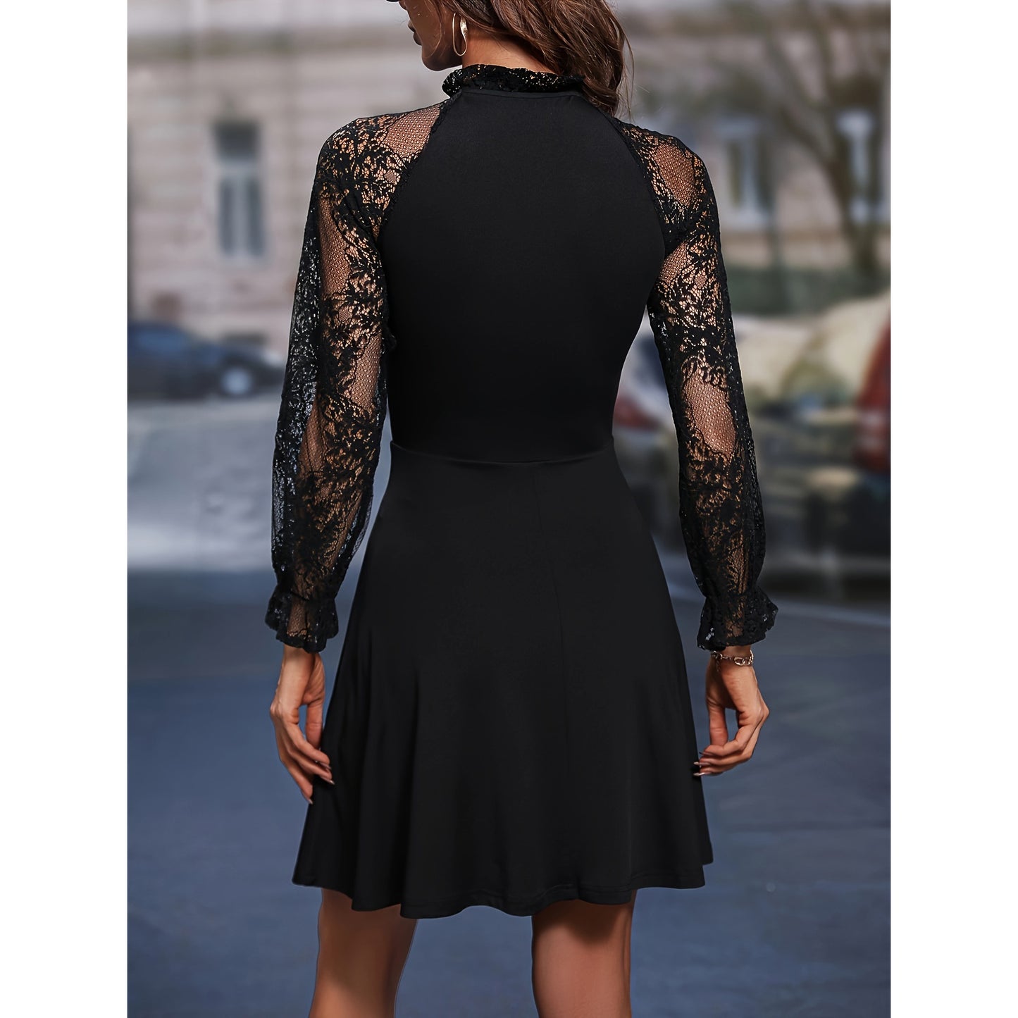 High Waist Sexy Lace Long Sleeve Dress