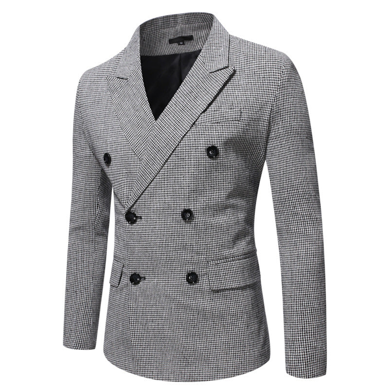 Men's Houndstooth Loose Double Breasted Casual Suit Jacket