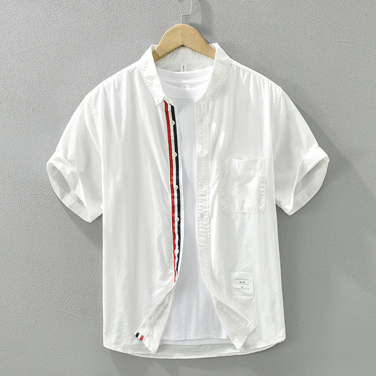 Japanese Style Simple Color Matching Short Sleeve Shirt