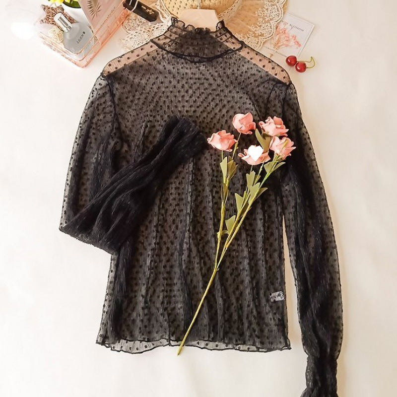 Women's Bell Sleeve Net Dress Hollow Lace Shirt