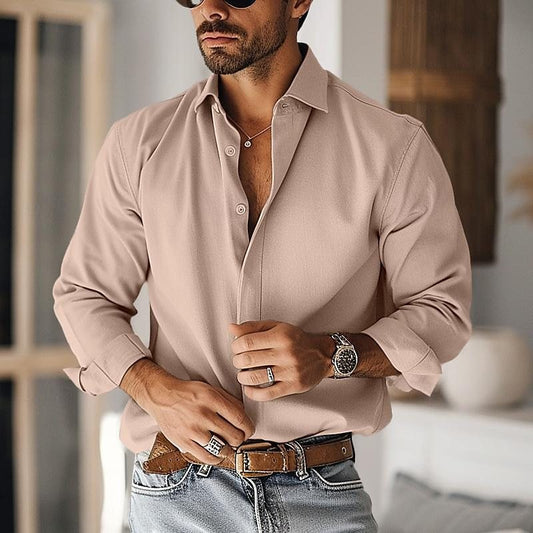 Men's Double Placket Long-sleeved Thickened Shirt Home Casual Drape Lapel