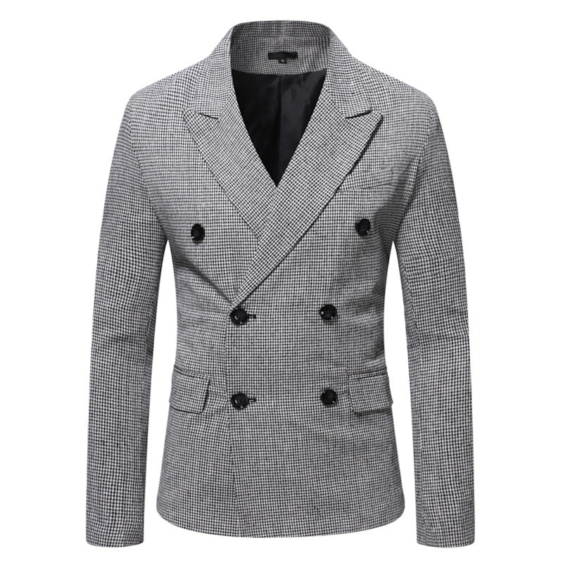 Men's Houndstooth Loose Double Breasted Casual Suit Jacket