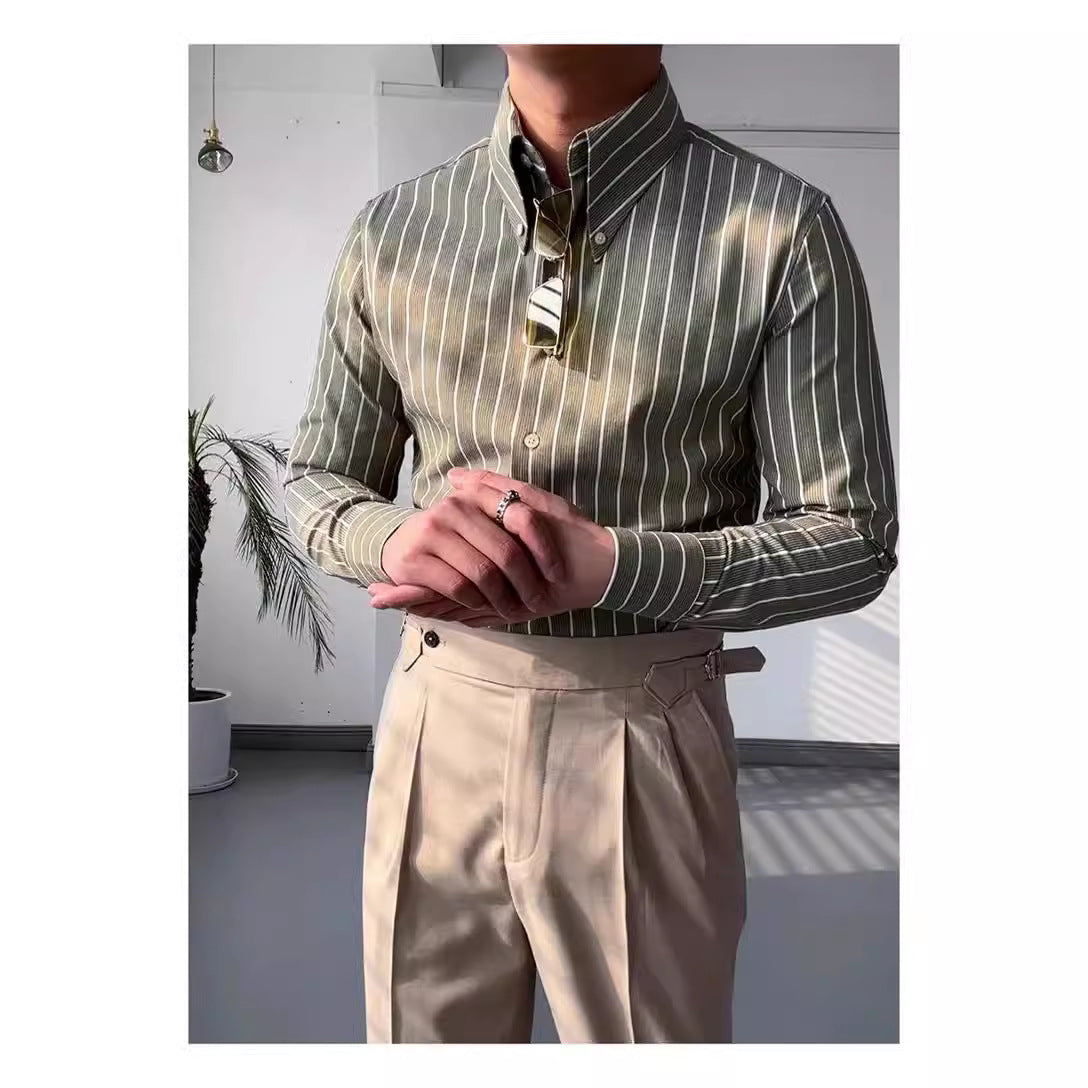 Spring Leisure Business Long Sleeve Striped Shirt Men