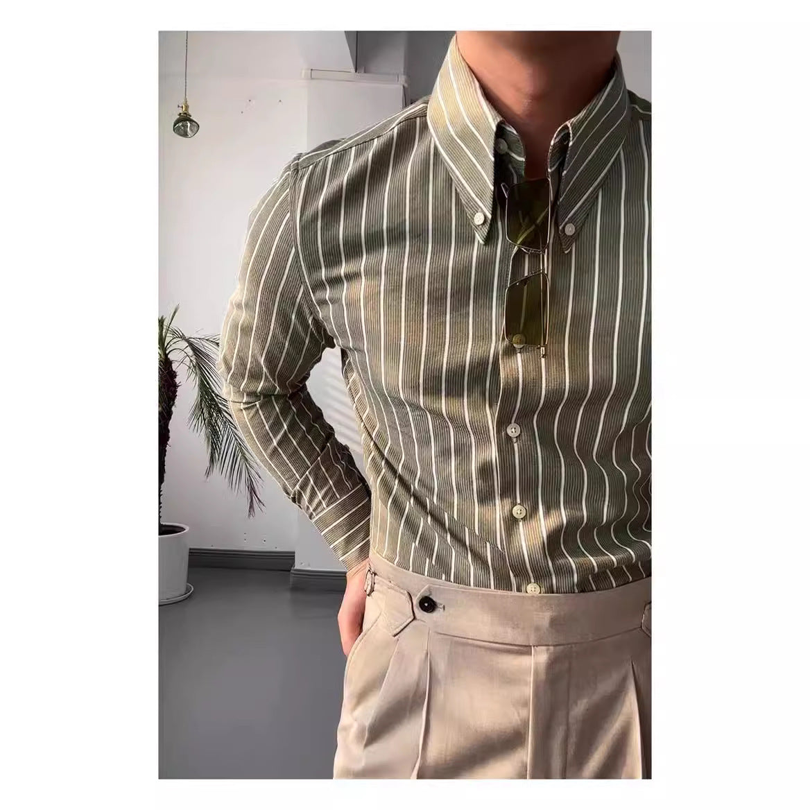 Spring Leisure Business Long Sleeve Striped Shirt Men