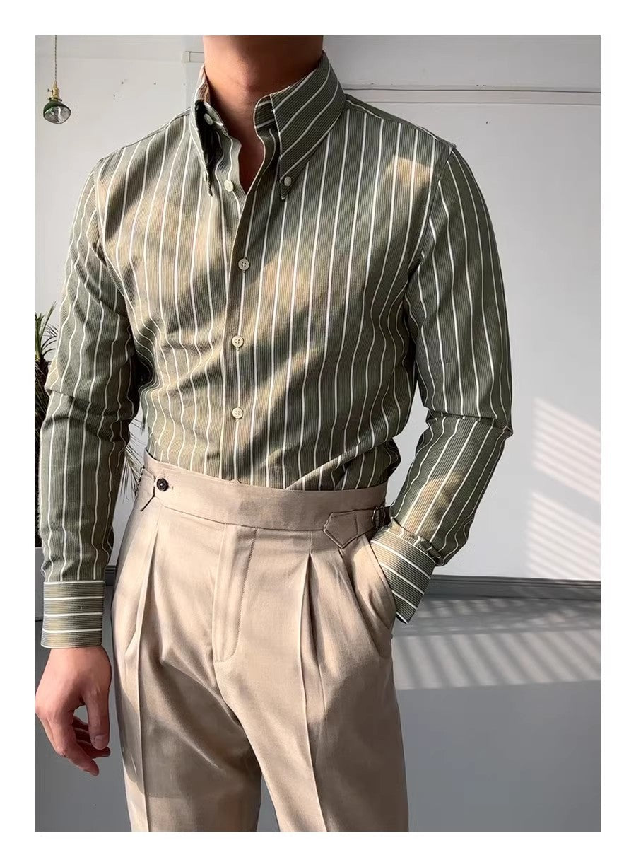 Spring Leisure Business Long Sleeve Striped Shirt Men