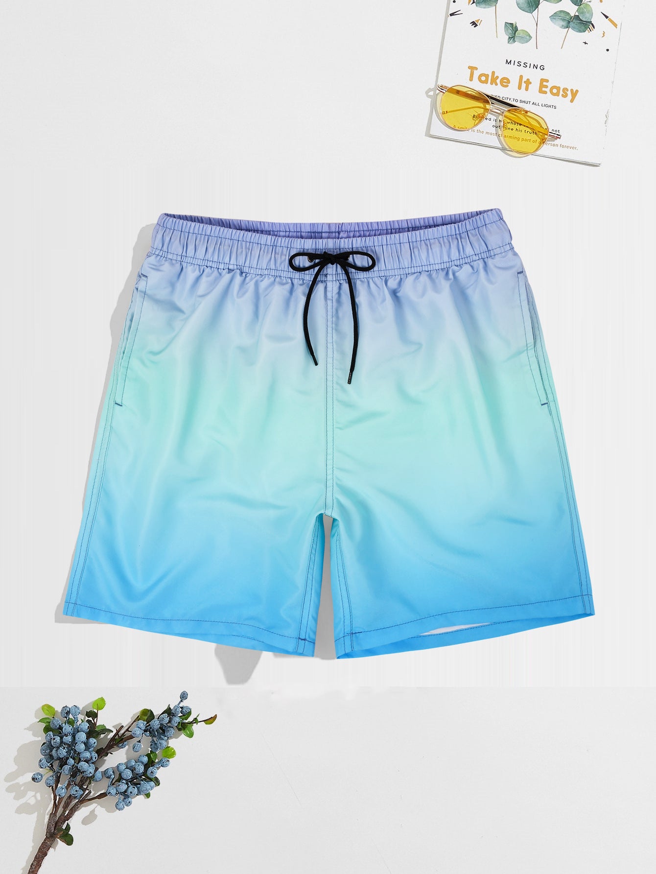 Gradient Swimming Trunks Men's Loose Printed Four Points Boyshorts