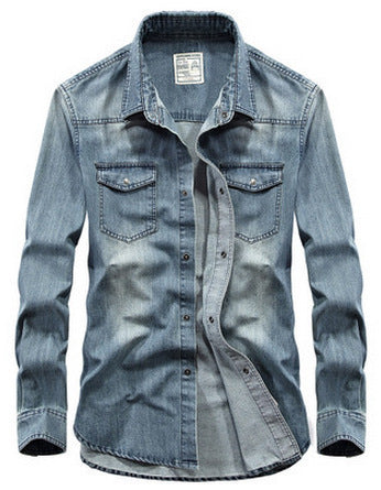 Denim Men's Long-sleeved Shirt Cotton Plus Size Lapels Denim Shirt