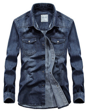 Denim Men's Long-sleeved Shirt Cotton Plus Size Lapels Denim Shirt