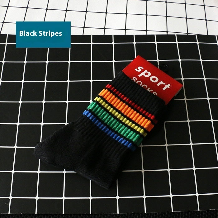 Rainbow Striped Sports Socks Towel Bottom Thickened